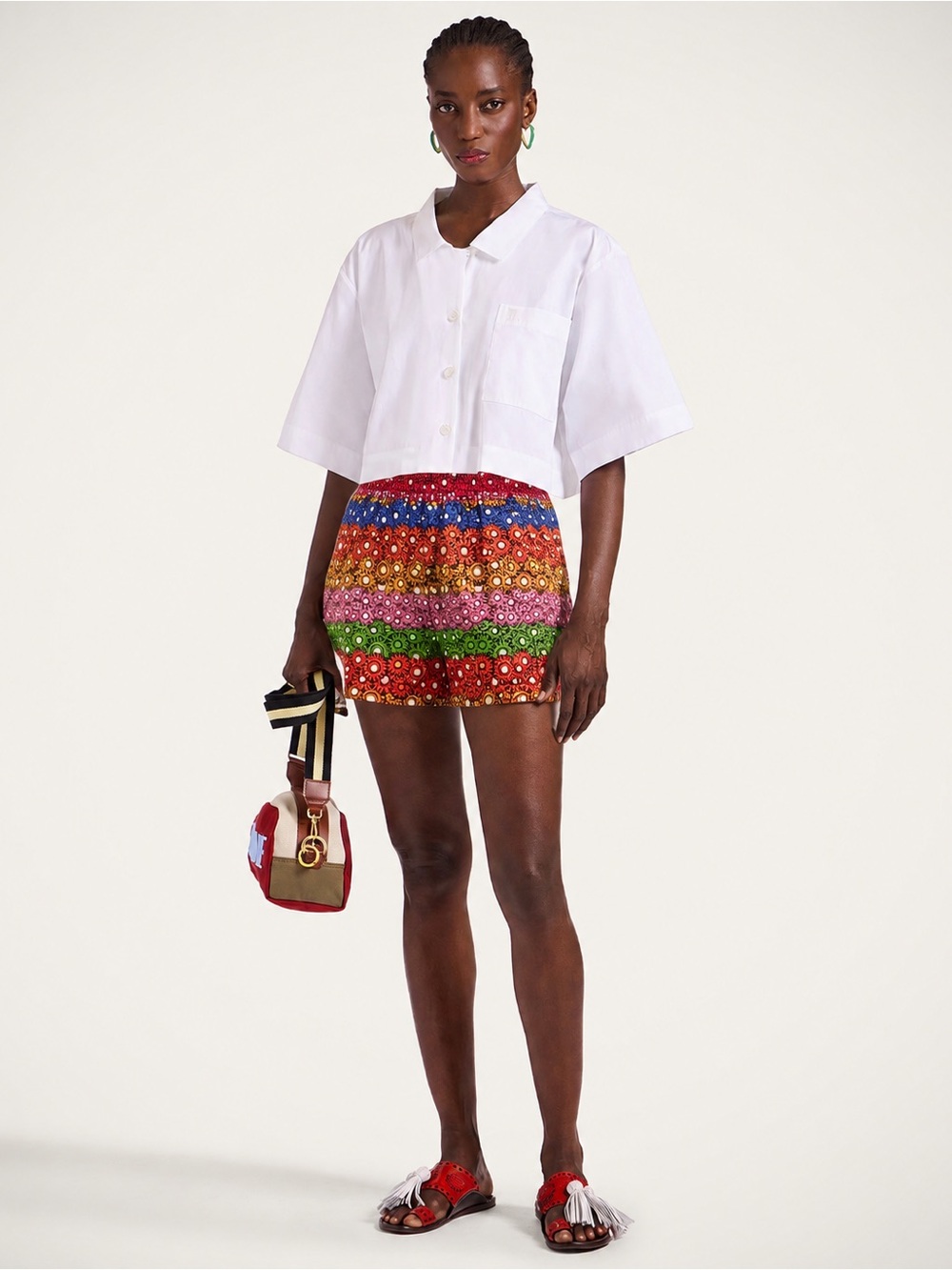 La DoubleJ Rainbow Floral Striped Pull-On Shorts XS